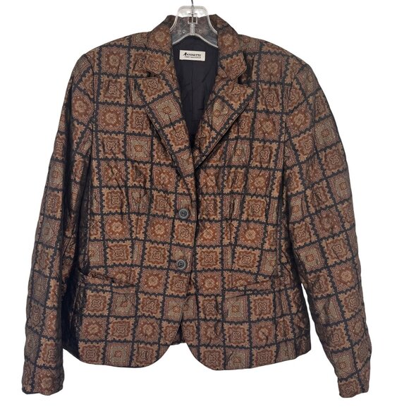 Vintage Antonette Franz Haushofer Womens Silk Blazer Jacket Brown Geometric Patt - Picture 1 of 11